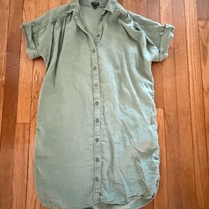 Green Button-Up Shirt Dress 100% Linen Sz. Small